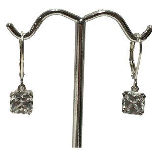AHM Marked sterling silver 925 square solitare earrings leverback crystal Tested